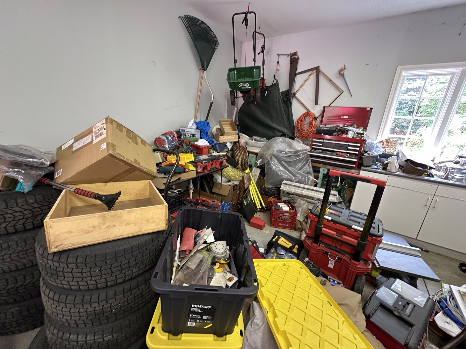 Tools and storage awaiting a new organized system